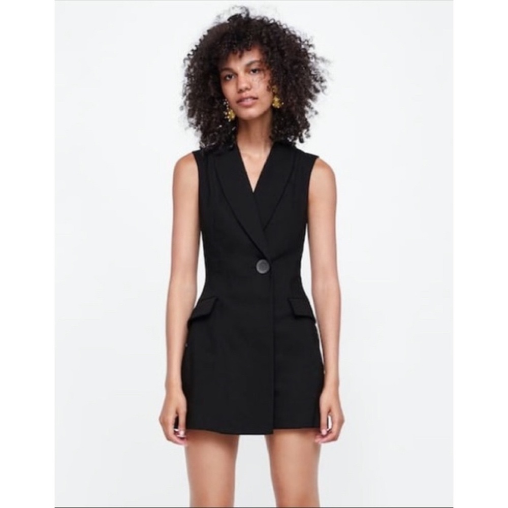 NWT Zara Lace Trim Tuxedo Blazer Romper Dress S
